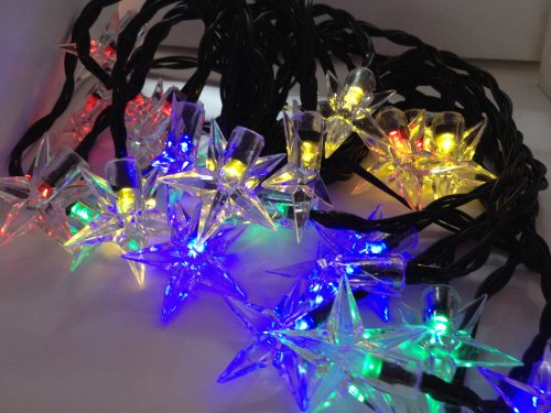Multi Colored Solar Star Outdoor Garden Party Light String, LEDs with Star Covers