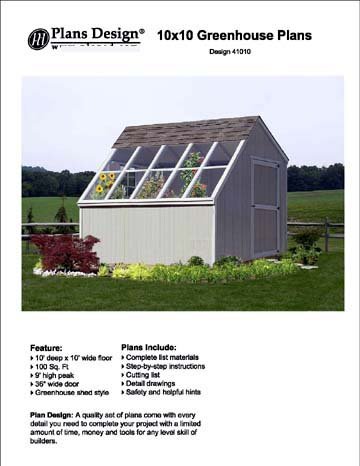 10′ x 10′ Backyard Storage Shed / Garden Greenhouse Project Plans, #41010