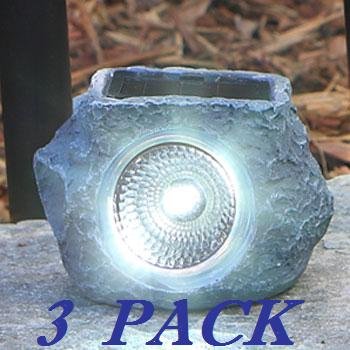 Mini Outdoor Solar Powered LED Garden Rock Light – 3 Pack