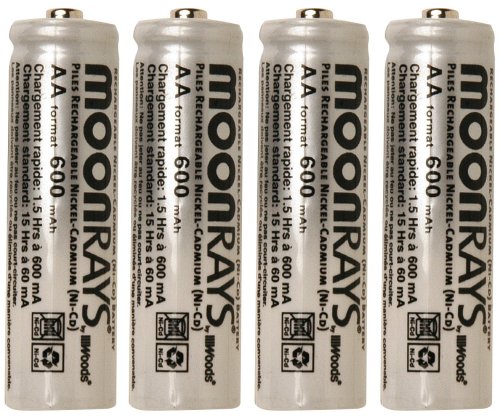 Moonrays 97125 Rechargeable NiCd AA Batteries for Solar-Powered Lights, 4-Pack