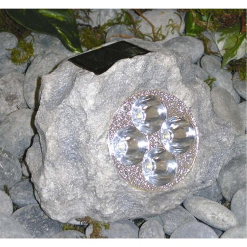Landscape Spotlight LED Solar Rock Plastic Gray Outdoor Light Fixture