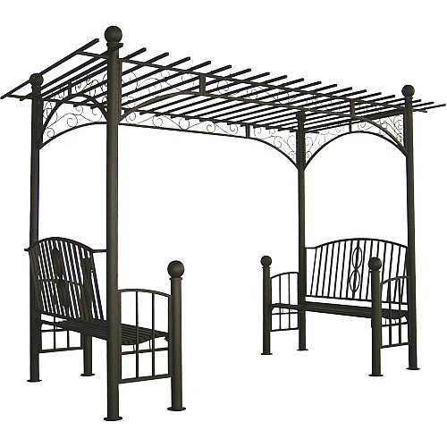 DC America PAGAR808MBR-S Toscana Double Bench Arbor with Pergola Style Top, Bronze