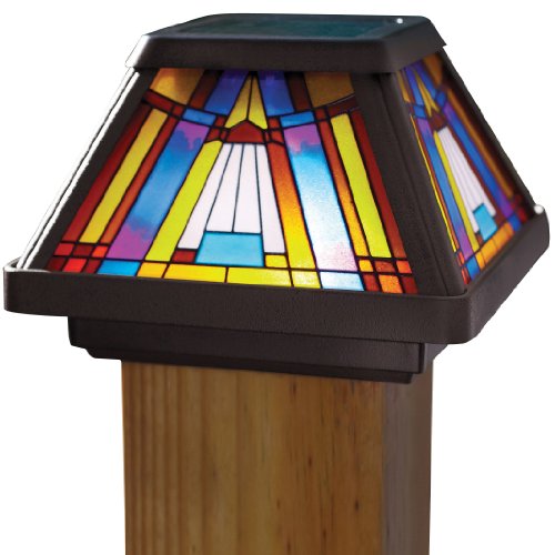 Moonrays 91241 Stained Glass Solar Post Cap Lamp, LED is 6X-Brighter