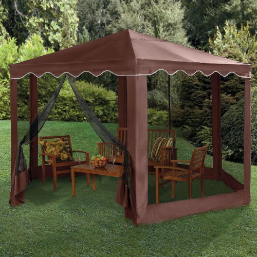 BrylaneHome New and Improved Waterproof 13’W Hexagon Gazebo (CHOCOLATE,0)