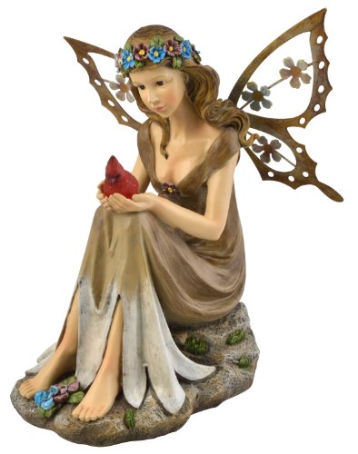 Moonrays 91351 Solar Powered Garden Fairy with Glowing Cardinal