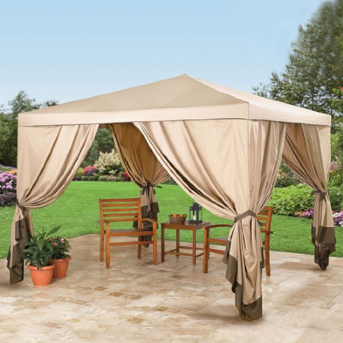 BrylaneHome Oversized Square Gazebo With Sidewalls (TAUPE,0)