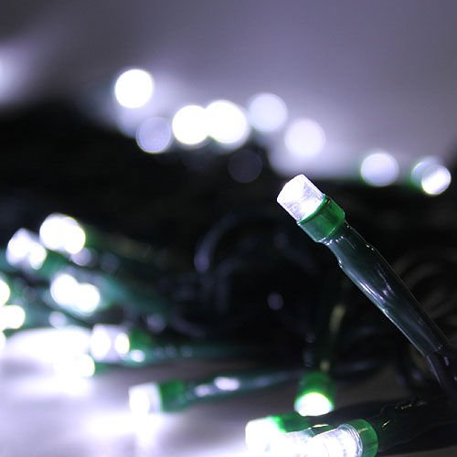 Linkable 100 White LED String Light with Green Wire 33 Feet with Connector and Cotroller, 2065wh