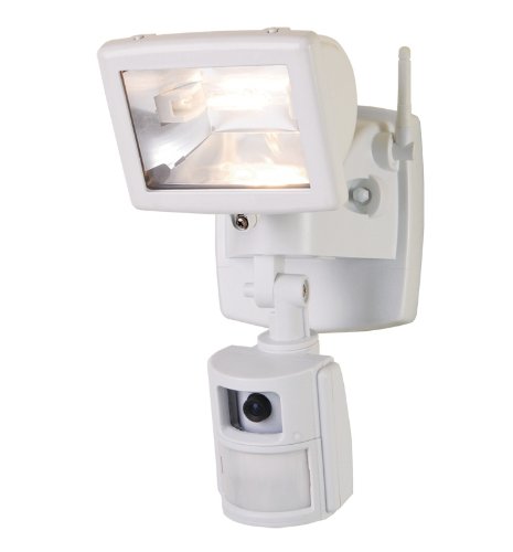 Cooper Lighting MAC100W 110-Degree 100-Watt Motion-Sensing Floodlight with Security Camera and Microphone, White