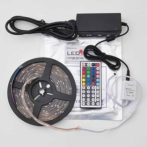 Ledwholesalers IP67 Waterproof 16.4 Ft RGB Color Changing Kit with LED Flexible Strip, 44 Button Controller + Remote and 12 Volt Power Supply, 2038kit