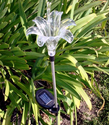 TWO Solar Lily Flower Garden Stake Color Change Light set of 2