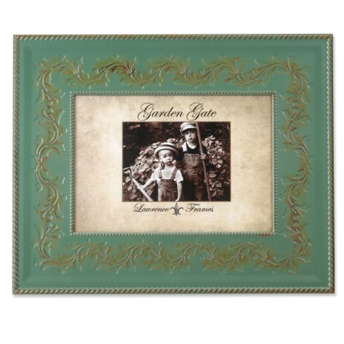 Lawrence Frames Garden Gate Rustica Floral Vine with Rope Border 4 by 6-Inch Metal Picture Frame, Vintage Green