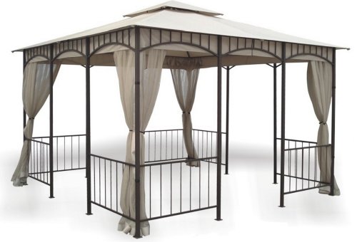 DC America GO31215BRBDC-GM, 11-Foot 5-Inch by 11-Foot 5-Inch Gazebo with Insect Screen, Bronze Gazebo with Polyester Top in Beige