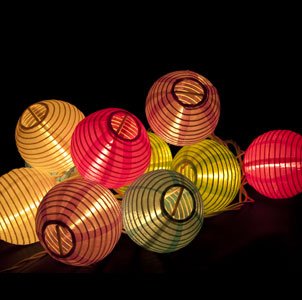 Set of 10 Multicolor Mini Oriental Style Nylon Lantern Plug-in String Lights – Indoor / Outdoor