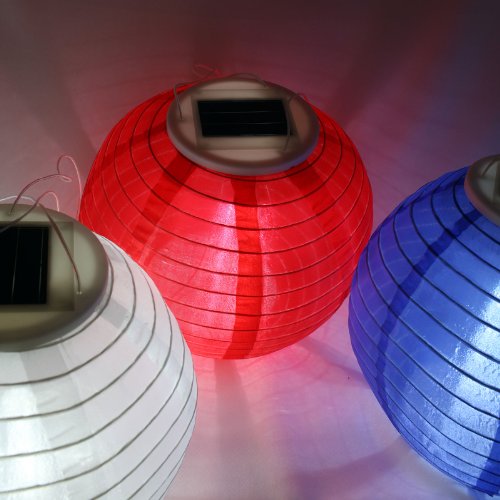 All American Set of 3 Solar Rechargeable Triple Bright LED 10″ Nylon Lantern Set