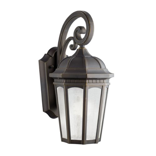 Kichler Lighting 11011RZ Courtyard 1-Light Fluorescent Outdoor Wall Mount Lantern, Rubbed Bronze with Etched Seedy Glass