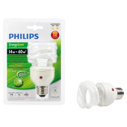 Philips 405852 Energy Saver Compact Fluorescent Dusk-to-Dawn 14-Watt Twister Light Bulb