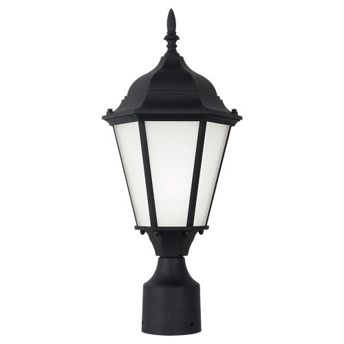 82938BL-12 Fluorescent Single Light Outdoor Post In Black Finish With Satin Etched Glass Black