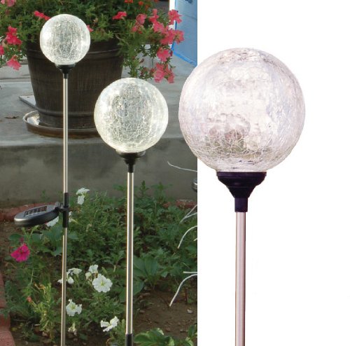 Color changing Crackle-glass Ball Solar lights – a set of 3 Glass Balls of 4″ dia.