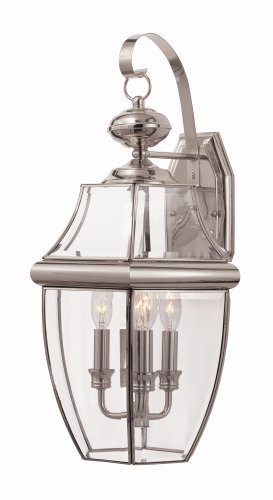 Three Light Outdoor Wall Lantern with Beveled Shade Finish: Brushed Nickel