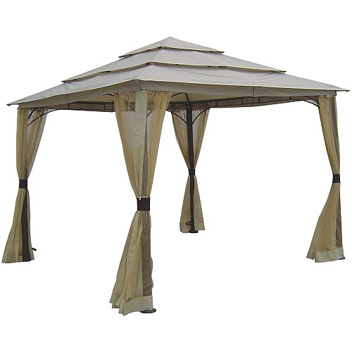 DC America LQGO19323MBR-BB 10-Foot by 10-Foot Three Tier Gazebo with Insect Screen, Dark Bronze, with Beige Polyester Top