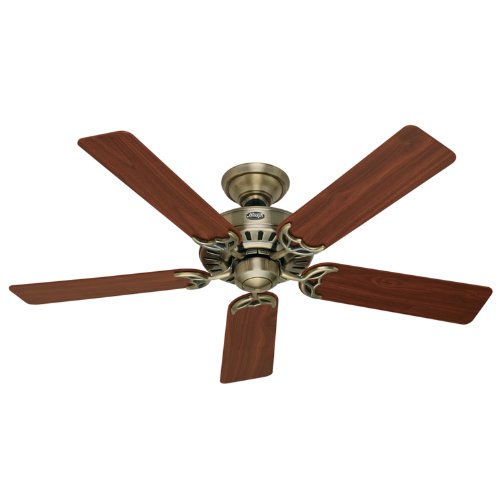 Hunter 25511 Summer Breeze 52-Inch 5-Blade Ceiling Fan, Antique Brass with Walnut/Medium Oak Blades