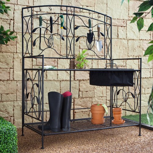 Oversized! Willow Creek Metal Potting Bench – Black