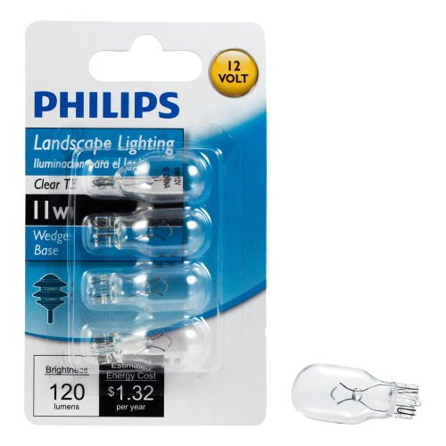 Philips 415828 Landscape Lighting 11-Watt T5 12-Volt Wedge Base Light Bulb, 4-Pack