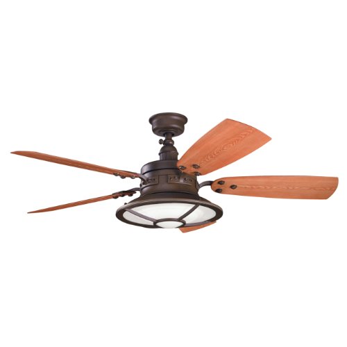 Kichler Lighting 310102TZP Harbour Walk Patio 52-Inch Ceiling Fan with Reversible Walnut/Cherry Blade and Fresnel Lens Glass, Tannery Bronze