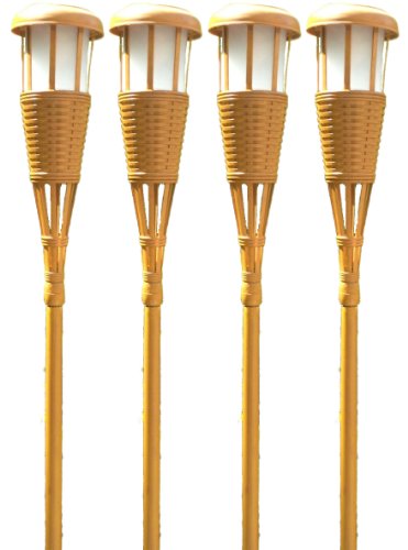 Adamax TIKILED4 Solar Flickering Tiki Torches, 4-Pack