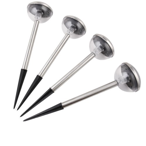 Ebest – 4Pcs LED Stainless Steel Outdoor Stake Solar Lights Lawn Garden Landscape Lamp