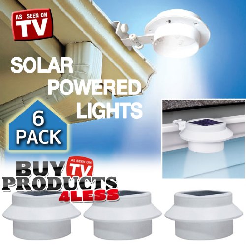 6 Pack Deal – Outdoor Solar Gutter LED Lights – White Sun Power Smart LED Solar Gutter Night Utility Security Light for Indoor Outdoor Permanent or Portable for Any House, Fence, Garden, Garage, Shed, Walkways, Stairs – Anywhere Safety Lite.