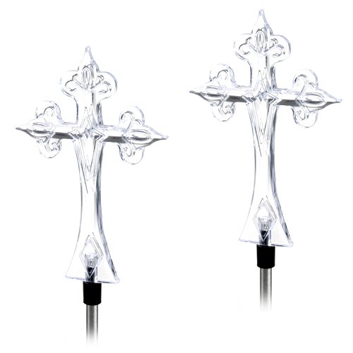 CROSS SOLAR LIGHT LANDSCAPE GARDEN STAKE (Set of 2 pcs)