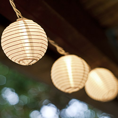 LampLust Set of 10 Oriental Round Mini Plug-in String Light Lanterns – White – Expandable to 150 lights