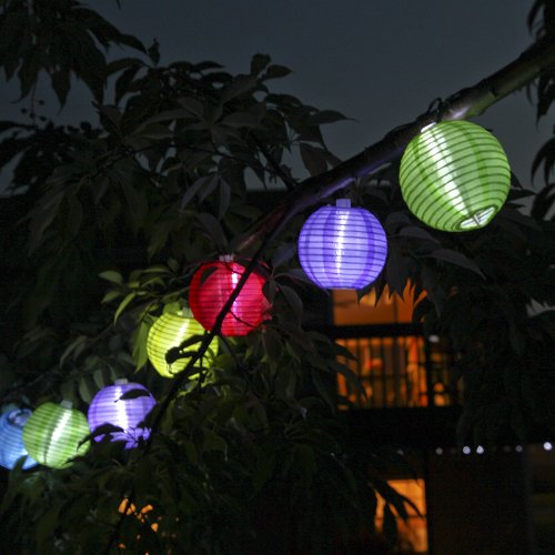 Set of 10 Oriental Round Multi-Color Solar Nylon String Lights – High Quality Solar Panel