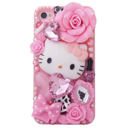 MinisDesign Dream Garden Series 3D Bling Luxury Design Rhinestone Pink Hello Kitty Diamond iPhone case for Apple iPhone 4 / 4S (Fits: At&t, Sprint, Verizon, Package includes: 1 X Screen Protector and Extra Rhinestones)