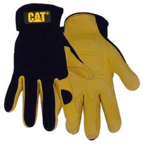 CAT Premium CAT012205L Black/Yellow Leather Palm Work Gloves With Gel Padded Palm, Large