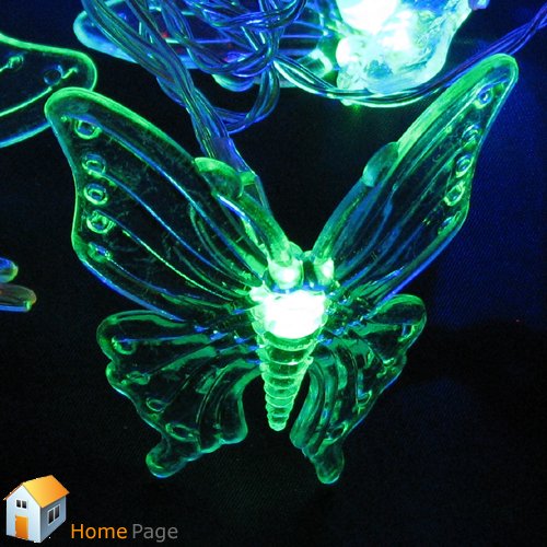 Flylinktech Solar Powered Outdoor Garden 20 LED String Light Butterfly Colorful Lamp