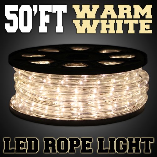 50’ft Warm White 2-wire LED Rope Light Home Outdoor Boat Christmas Lighting 110v