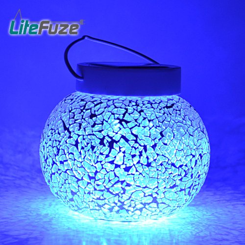 LiteFuze Mosaic Glass Rechargeable Solar Lamp Outdoor Garden Light – Blue