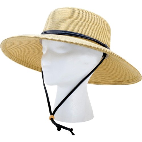 Sloggers – Women’s  Wide Brim Braided Sun Hat with Wind Lanyard – Light Brown – Rated UPF 50+  Maximum Sun Protection