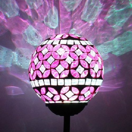 Solar Power Pink Mosaic Glass Ball Garden Light, Color Changing Multi-color Yard Light Stake, Great Gift! Christmas and Holiday Decor!