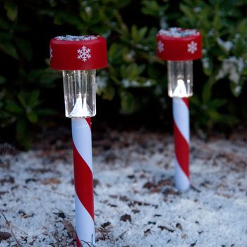 Set of 6 Christmas Plastic Solar Garden Lights with Stakes, 9¾”