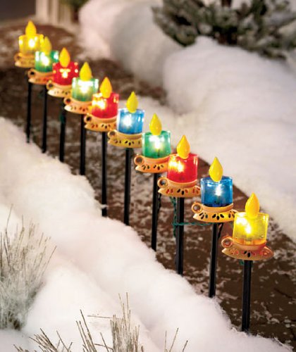 KNLSTORE Set of 10 Multi Color Candle Path Lights Holiday Decor Driveway Pathway Christmas Lighted Yard Garden Stakes Outdoor Decoration
