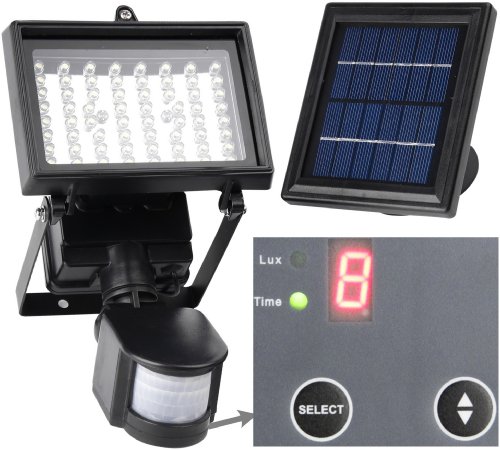 64 LED – Lithium Battery – Digitally Adjust TIME & LUX by Button — MicroSolar Outdoor Solar Motion Sensor Light — Security Floodlight