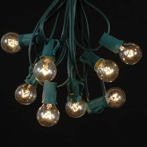 Novelty Lights, Inc. G30-SET-GW-CL Globe Outdoor Patio Party String Light Set, Clear, Green Wire, 25′