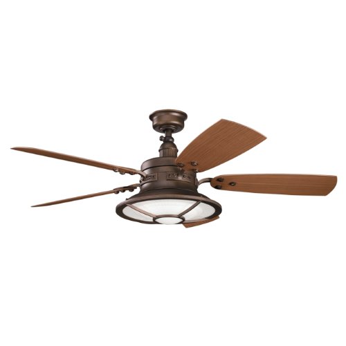 Kichler Lighting 310102WCP Harbour Walk 52IN Patio Ceiling Fan, Weathered Copper Finish with Reversible Blades and Integrated Light Kit