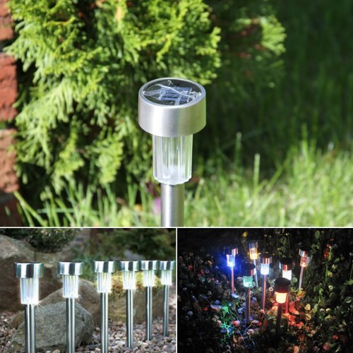 Colorful Outdoor Garden Stainless Steel Solar Landscape Pathway Lights Lamp – Pack of 10 pcs (Green)