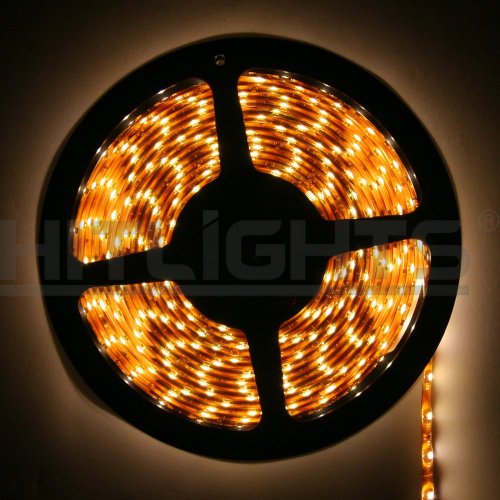 Hitlights Weatherproof Warm White Flexible Ribbon LED Strip Light, 300 LEDs, 5 Meters (16.4 Feet) Spool, 12VDC Input (Adapter not included)