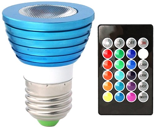 HitLights 3 Watt Color-Changing LED Light Bulb with Remote, 16 Colors