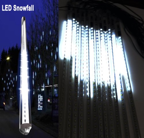 20 Inches Linkable White LED Snowfall Lights Double Sided Waterproof Transformer 16Ft Wire Extension Set of 12